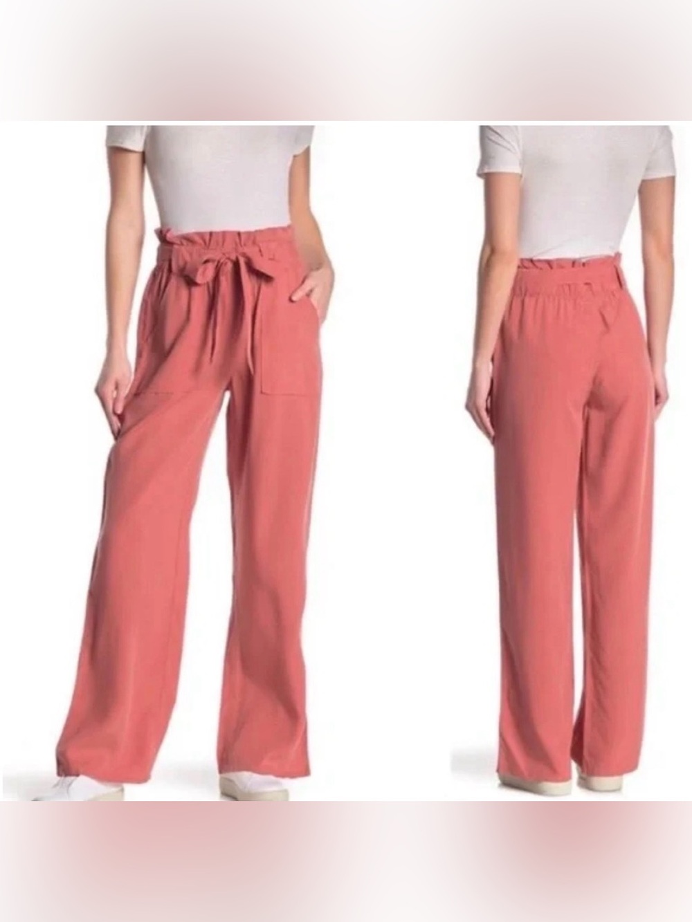 Thread + Supply Women’s Pink/Salmon High Waisted Wide Leg CasualPants Medium